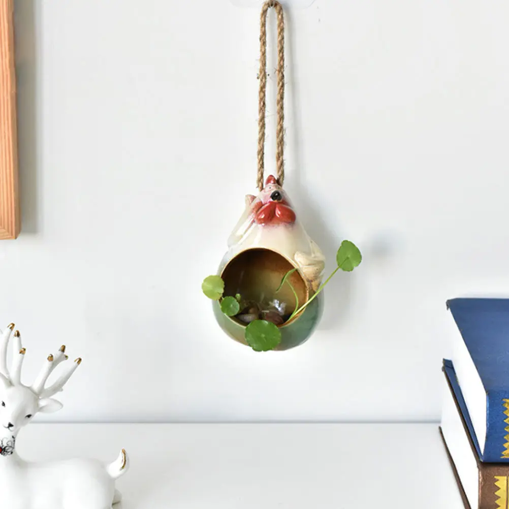 

2Pcs Ceramic Flowerpot Stylish Rooster Design Decorative Flowerpot for Indoor Outdoor Gardening Wall Mounted Hydroponic Plant