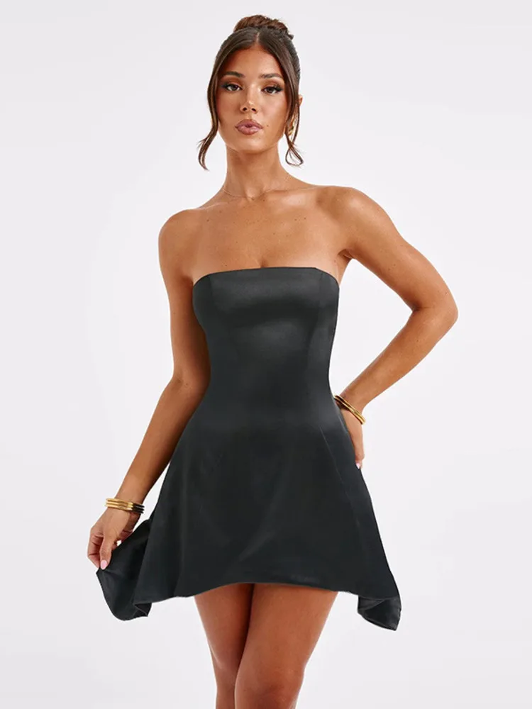 Mozision Strapless Bow Backless Sexy Mini Dress For Women Summer New Off-shoulder Sleeveless Bodycon Club Party Dress Elegant