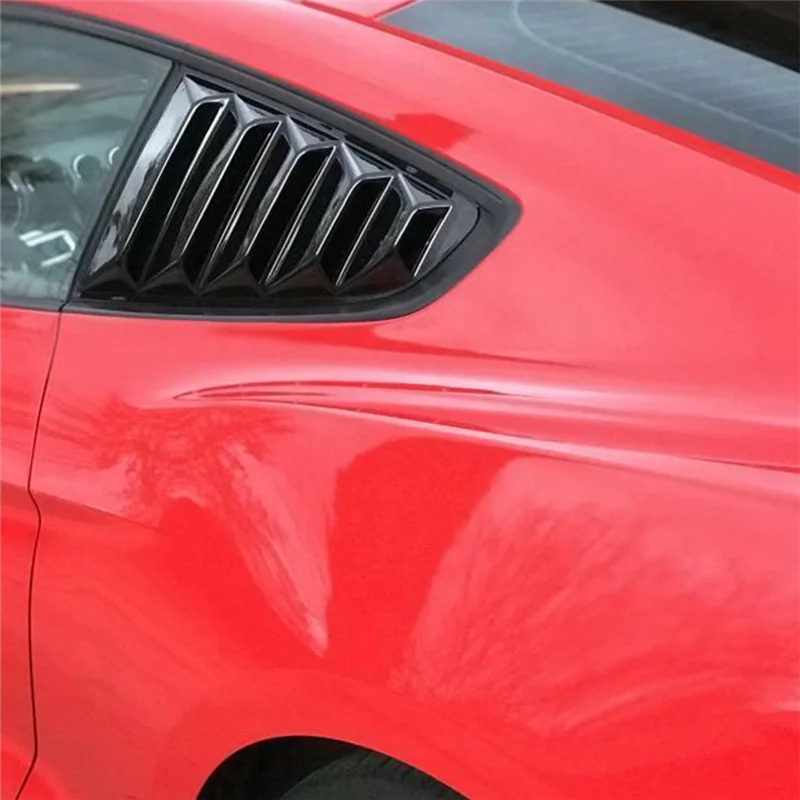 AC54-Gloss acabamento preto ventilação lateral traseira quarto janela persiana capa guarnição janela traseira grelha capa para ford mustang 2015 +