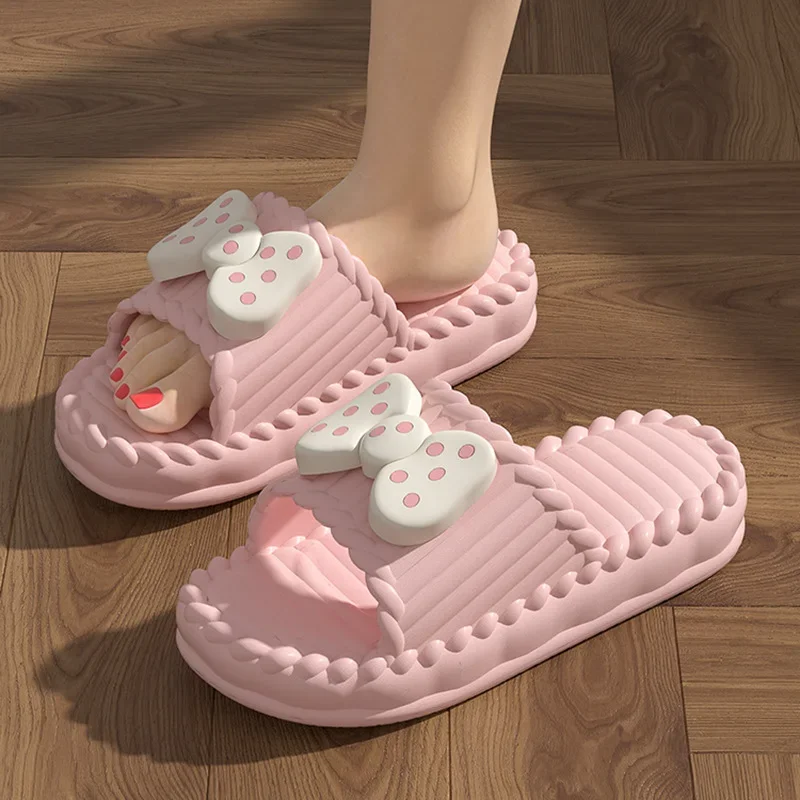 2024 New Summer Slippers Bathroom Platform Non-Slip Home Bow-knot Cartoon Flip Flops Beach Women Slipper Sandals Indoor Outdoor