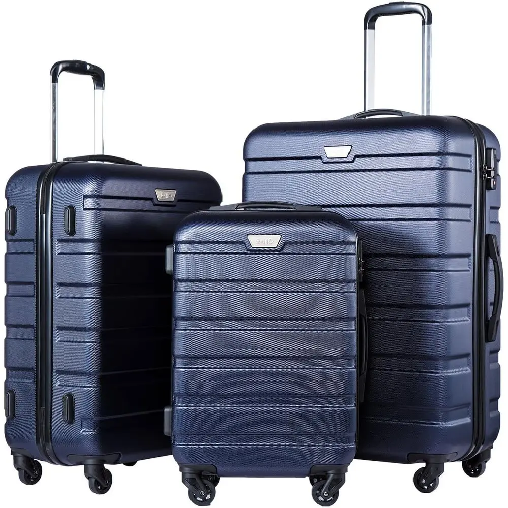 

Navy 3 Piece Lightweight Durable Hardshell Luggage Set 20/24/28 Inch 360 Spinner Wheels TSA Approved Lock Family Travel Checked Suitcase