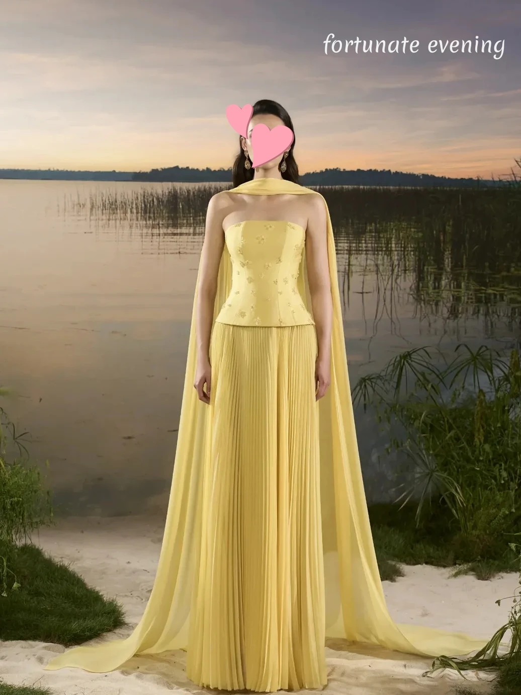 

Fortunate Evening Elegant Vintage Sweet Yellow Beads Chiffon Ribbon Customized Formal Occasion Prom Dress Evening Party Gowns