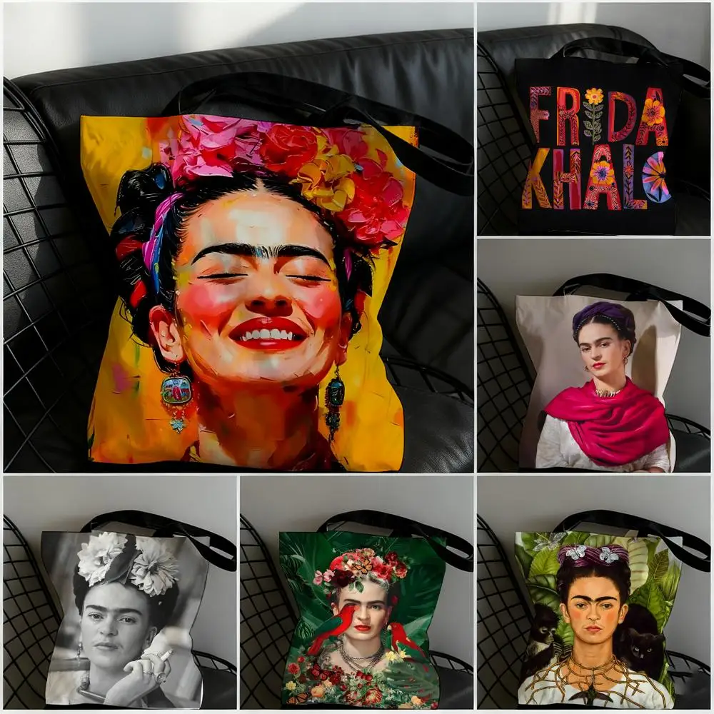 Bolsas de armazenamento Frida ART K-Kahlo, bolsa de lona de grande capacidade para estudantes do sexo feminino, para guardar livros, bolsa para mamãe