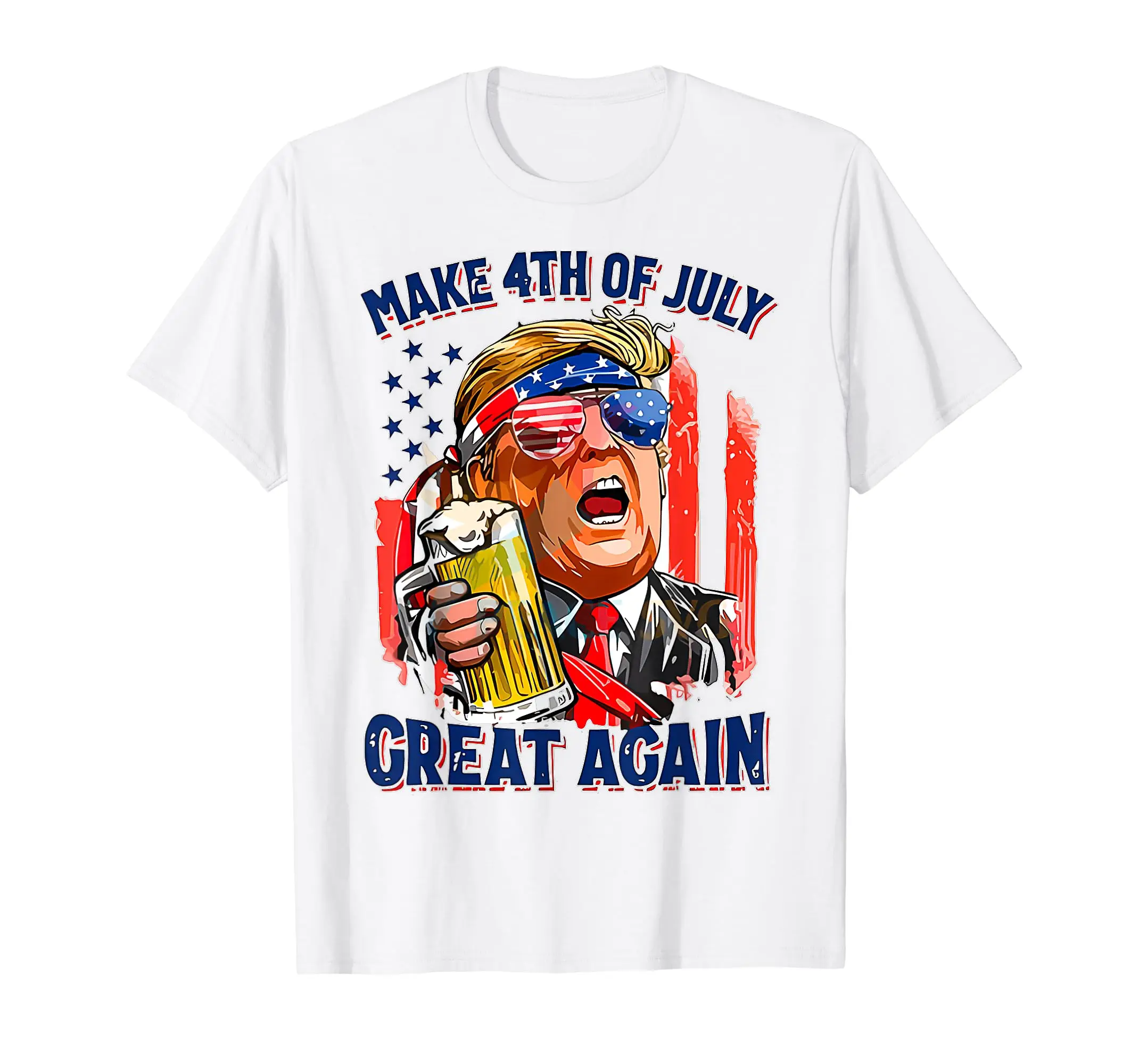 Trump MERICA Make 4th of July Great Again Men Drinking Beer T-Shirt