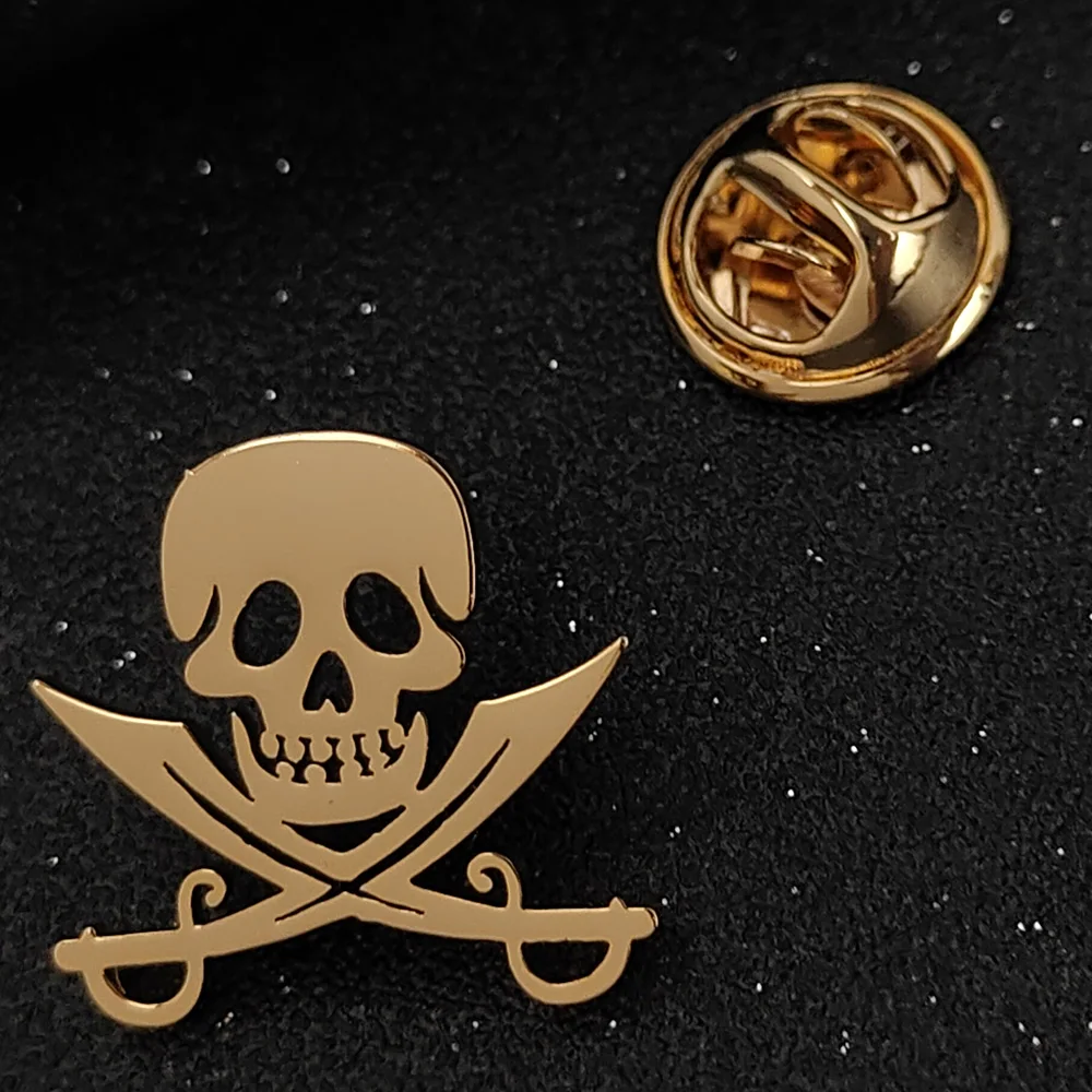 Pirate Skull men's brooch, stainless steel collar pin, suit shirt decorative accessory, hip-hop rock party gift