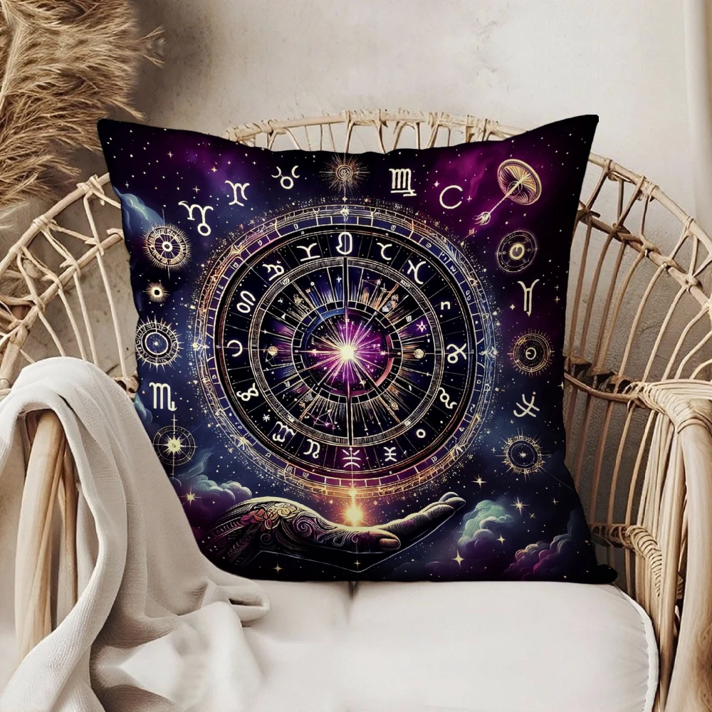Square Throw Pillow Case Purple Galaxy Zodiac Wheel Astrology Sign Print For Living Room Sofa Bedroom Home Decor Cushion Cover