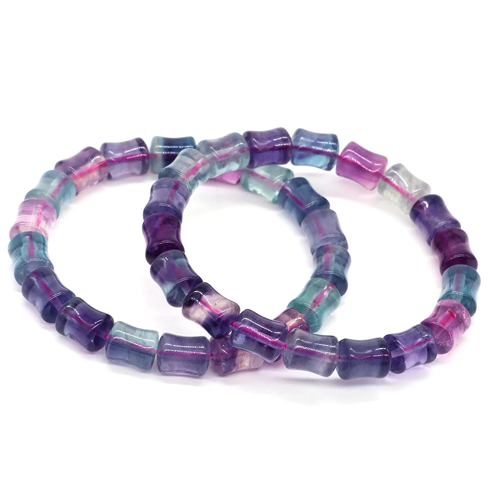 Bamboo Joint and Rectangle Shape Bangle Natural Stone Fluorite Beads Bracelet Healing Crystal Jewelry For Women Gifts Wholesale