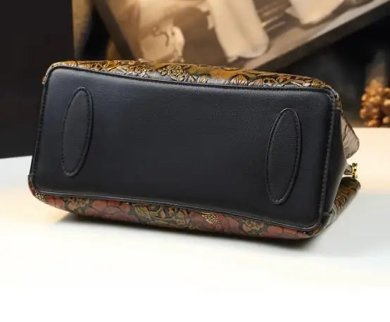 Torebki damskie Vintage z prawdziwej skóry eleganckie torba damska Tote modne kwiaty torba na ramię Crossbody mamy przenośne torby podmiejskie