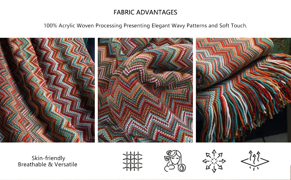Battilo Boho Throw Blanket Lightweight Knit Throw With Tassels Bohemian Woven Sofa Blankets Soft Bed Plaid Decorative Blanket