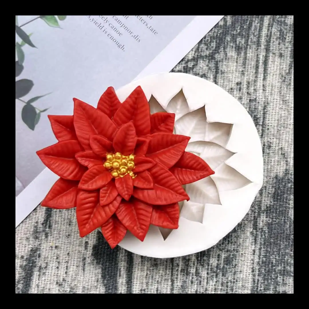 Poinsettia Christmas Flower Silicone Sugarcraft Mold Resin Tools Cupcake Baking Mould Fondant Cake Decorating Tools