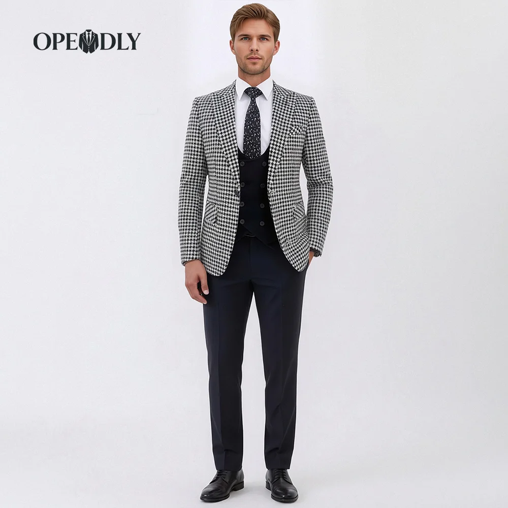 

OPEODLY Men's Slim Fit 3 Piece Tuxedo Suit - One Button Blazer Jacket Vest Pants Set for Formal Wedding And Business Occasions