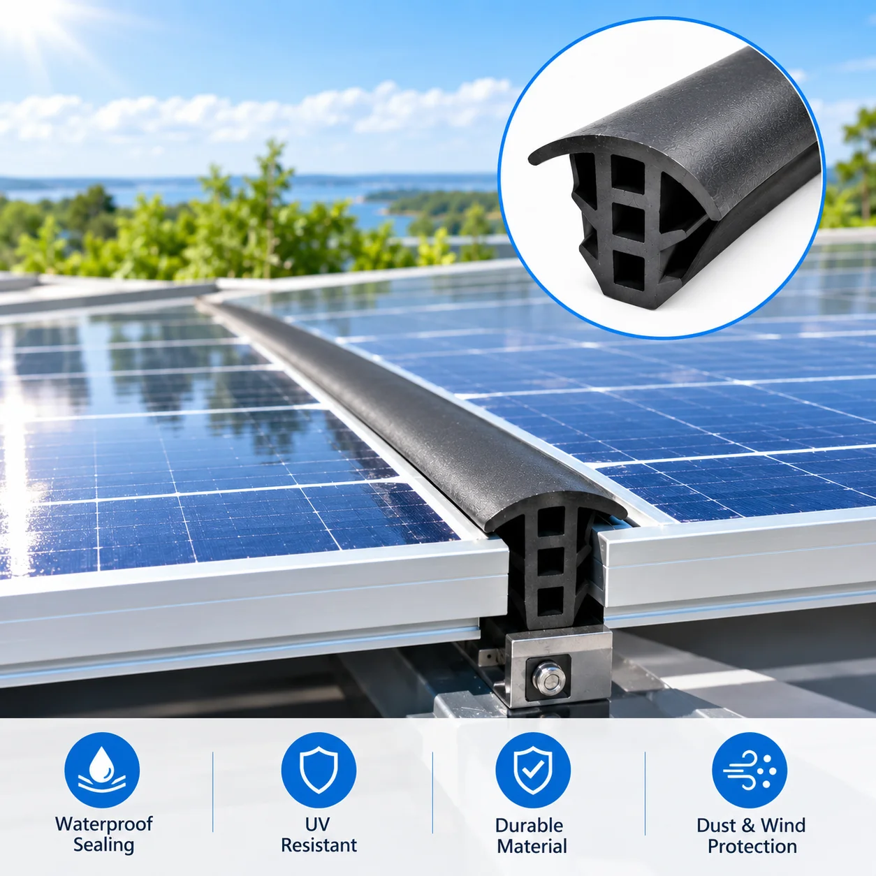 Fit 1-30 mm Gap Rubber Seal Strip 10 Meter For Solar Panel EPDM T-Gasket Waterproof for PV Module Frame Gap Sealing Weatherproof