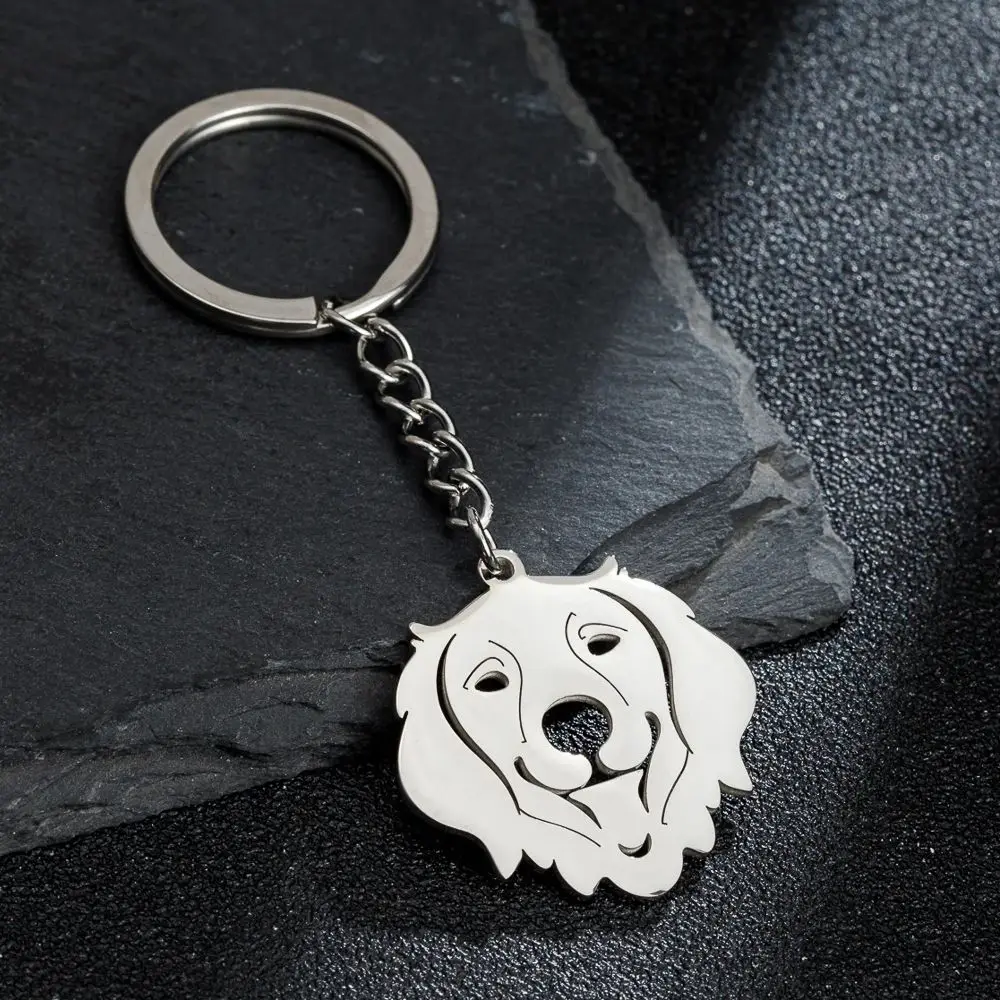 Shuangshuo Stainless Steel Dog Animal Keychain Cartoon Golden Retriever Key Rings Keychains Key Holders Pendant Accessories Gift