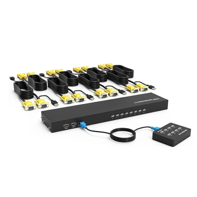 

8 Port KVM Switch VGA, MT-VIKI Rack KVM Console 8x1 Switcher 8 in 1 Out 1080P + 8-Pack Cables