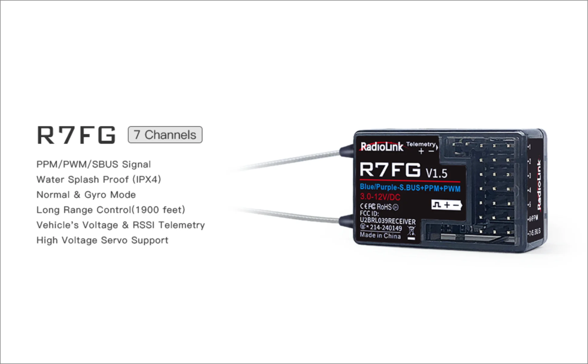 Radiolink R7FG 7 Channle 2.4G Gyro RC Receiver Auto Spannungsübertragung Telemetrie 600 m Long Range RX für Crawler Drifting Car – Detail 2