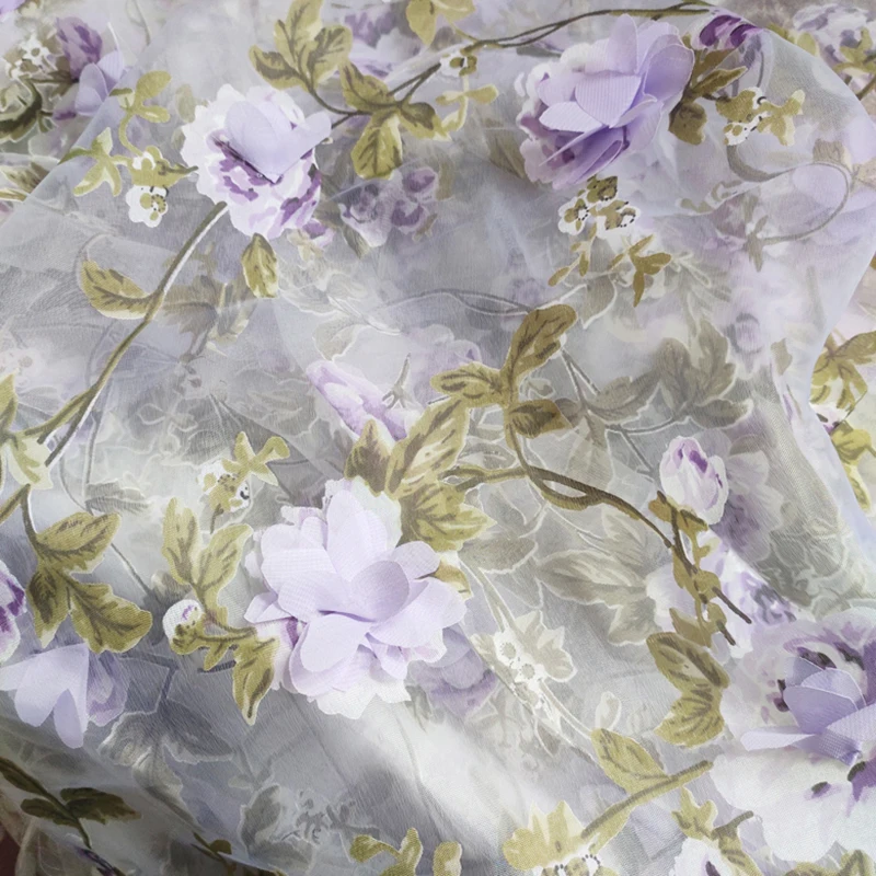 1 Meter X 1,35 Meter 3D Applikation Blumen-Spitzenstoff für Brautkleider Organza Burnout – Detail 12
