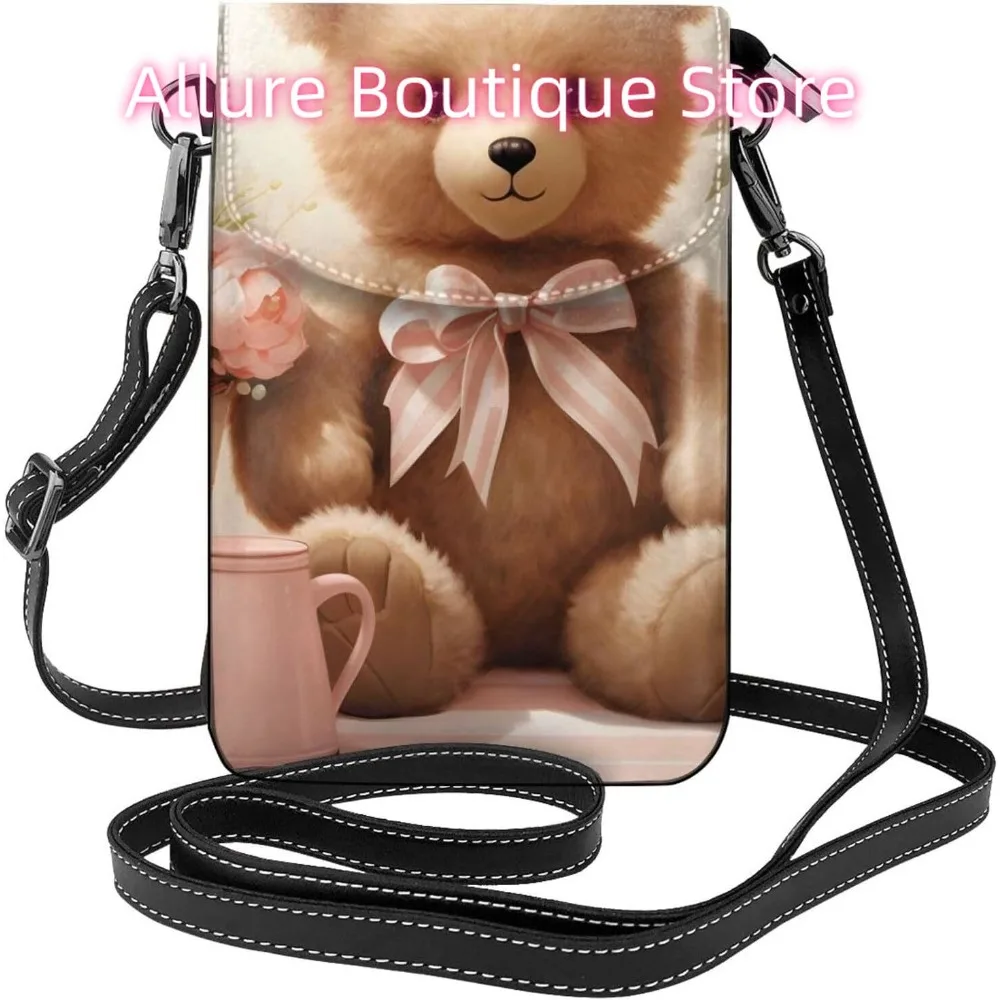 

Valentine Cartoon Bear Crossbody Bag for Women PU Leather Small Travel Cell Phone Pouch Lightweight Mini Phone Purse Wallet Cros