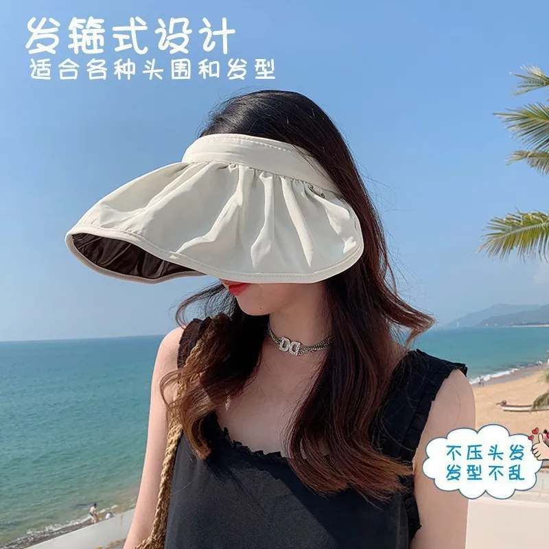 Women Black Coating Shell Hollow Top Sun Hat Foldable Headband Ice Silk Breathable Beach Hiking UV Cap