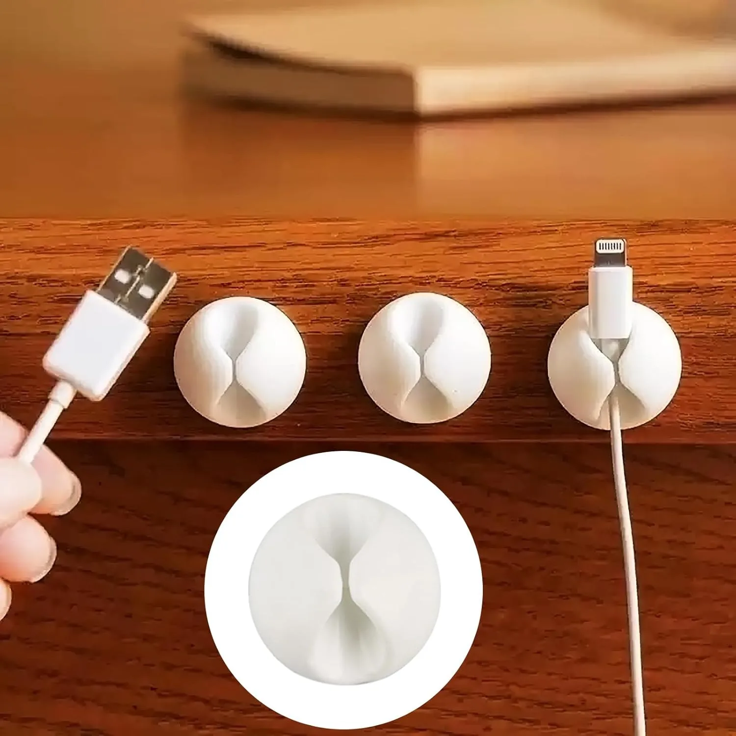 4 Pack Cable Clips, Wire Organizer Holder Adhesive Cord Management Charger Wire Holder Clips for Desk, Home, Office, Car, Cubicle, Nightstand White