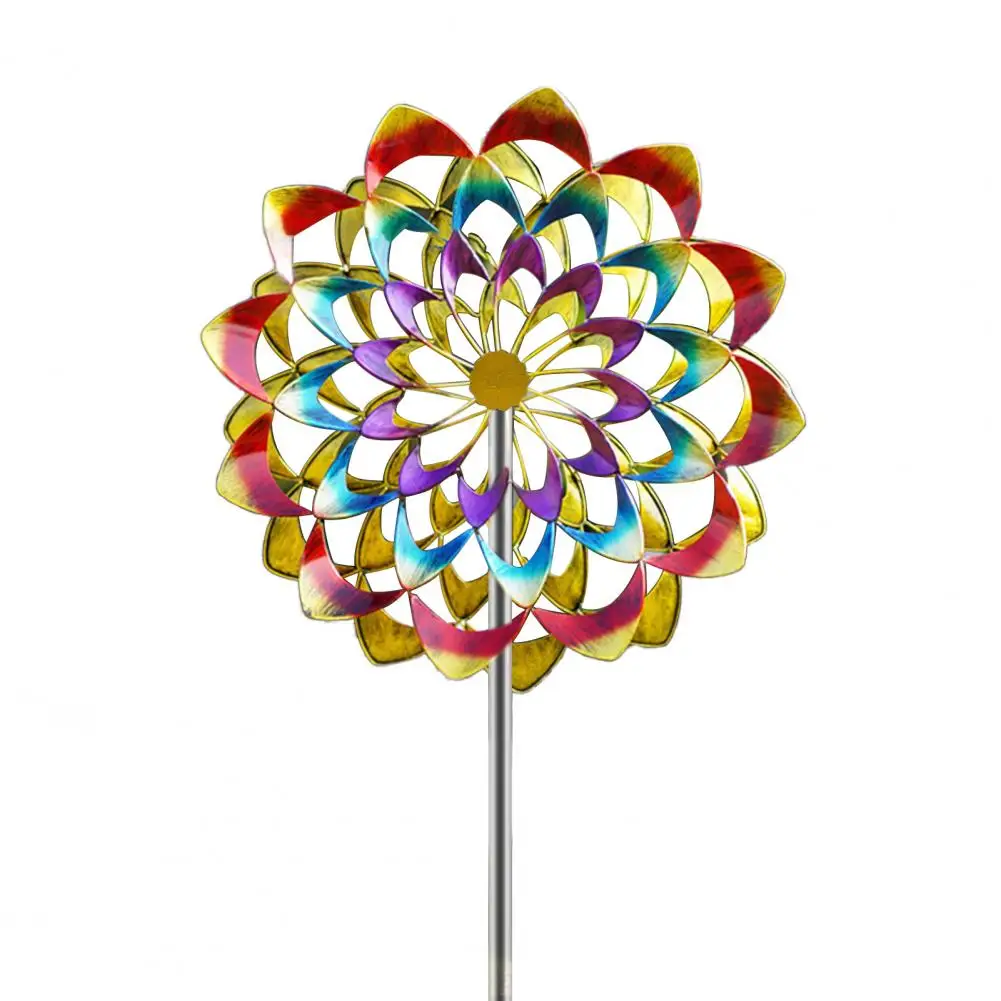 Metal Wind Spinner Vibrant Metal Flower Wind Spinner Stake for Outdoor Garden Decor Colorful Rotary Windmill Yard Lawn