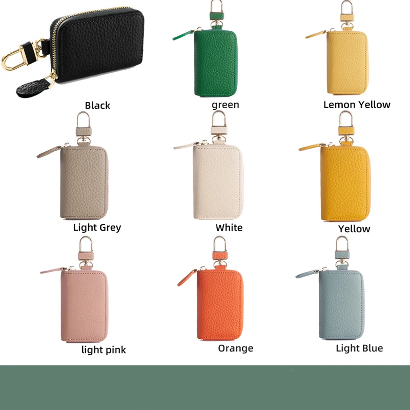 Real Leather Custom Initial Man Key Wallet Zip Portable Key Chain Bag Engrave Logo Fashion Business Key Ring Woman Coin Purse