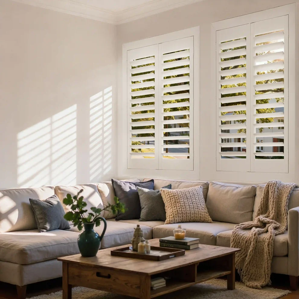 New Designs PVC & Wooden Horizontal Exterior Kitchen Bathroom Plantation Shutter Bay Window White Louver Shutters