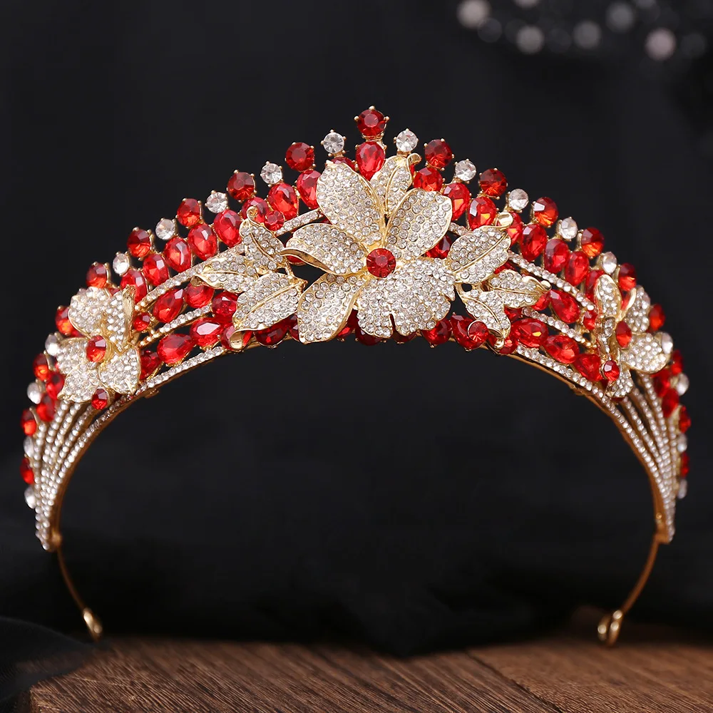 KMVEXO Bridal Flower Leaf Crystal Rhinestone Big Tiara Crowns For Women Girls Wedding Party Crown Hair Dress Jewelry Accessories