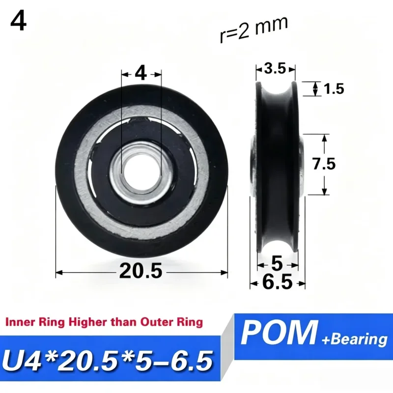 20 Stück U-Nut POM-Rollenrad 608 Nicht-Standard-Kugellager mit höherem Innenring 20-45mm Schiebefenster-Türrolle – Detail 4