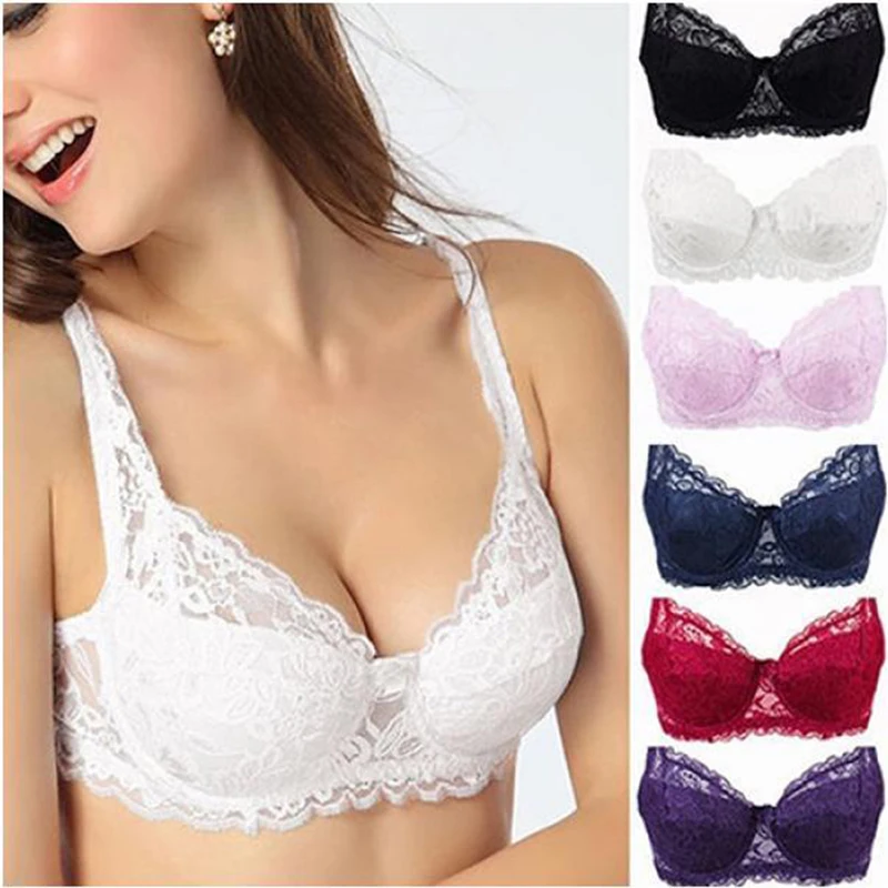 New Sexy Floral Lace Bras Women Summer Thin Push Up Brassiere Solid Color Comfort Breathable Underwear Female Fashion Lingerie image 4