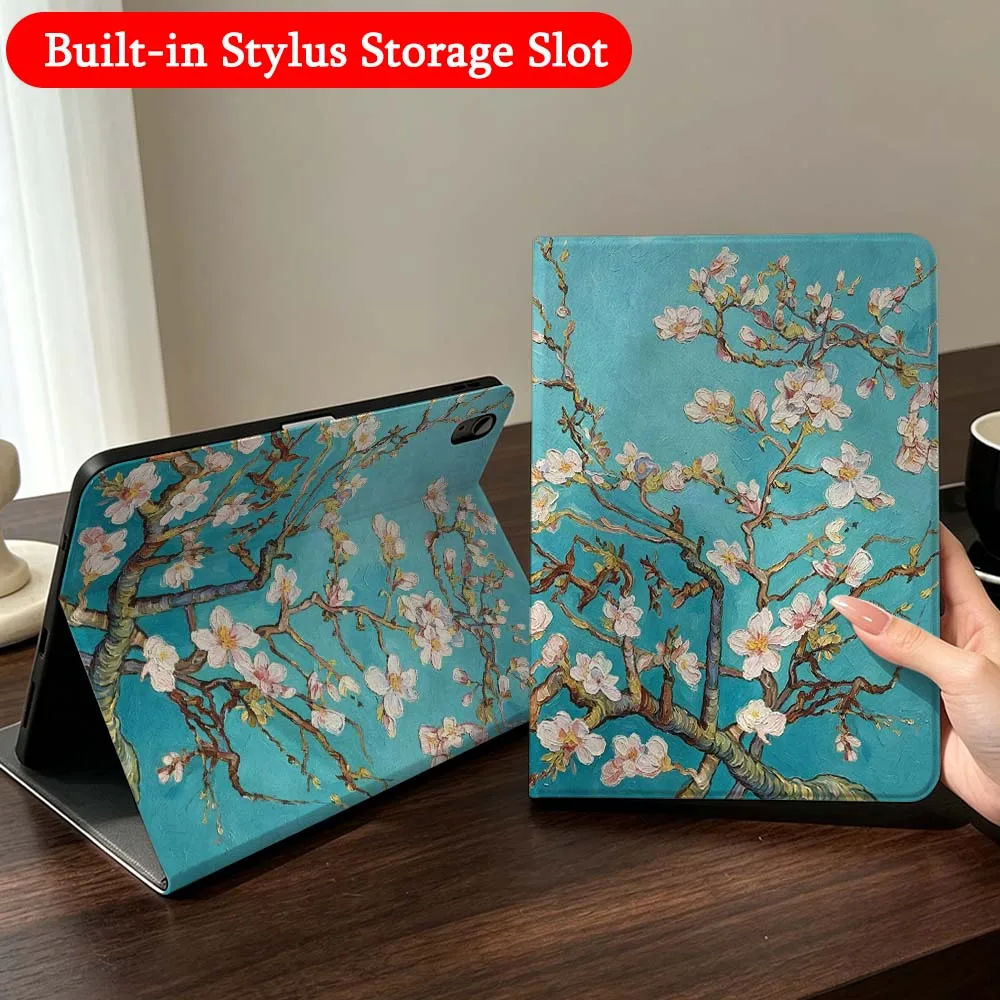 Plum Blossom Art Paint Case For iPad Mini Pro Air 5 6 7 8 9 11 9.7 7.9 10.9 13 12.9 inch Folding Automatic Sleep/Make Tablet