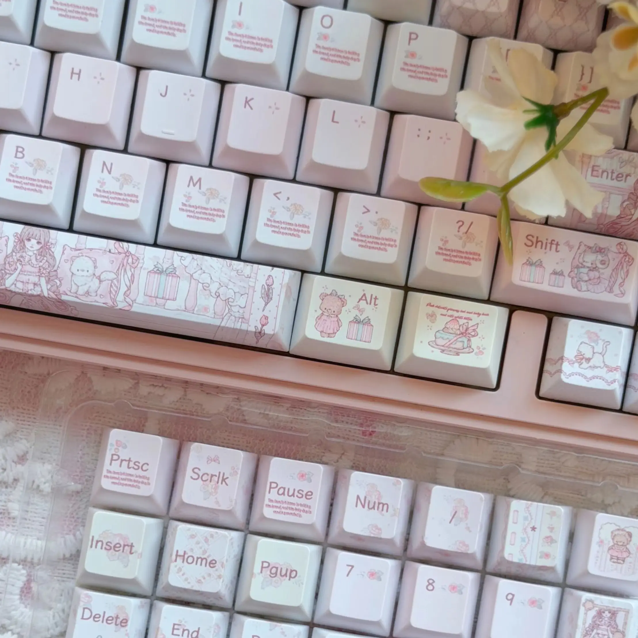 MAIMOOO Dream Bride Pink Keycap Cherry Profile PBT Lolita Style Lace Bow Bear Cute Keycaps for Mechanical Keyboard Girls Gifts