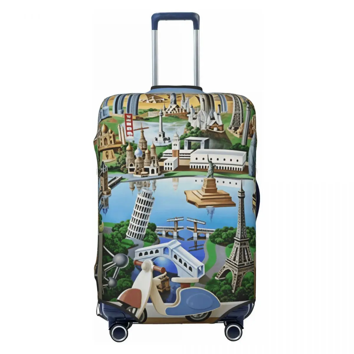 

World Landmark Print Suitcase Cover Flight Business Practical Luggage Supplies Protection