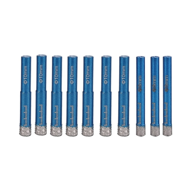 5 Pcs 5/16 Inch 8Mm + 5 Pcs 3/8 Inch 10Mm Diamond Coated Drill Bit For Tile Marble Glass Ceramic Hole Saw Drill Core Bit