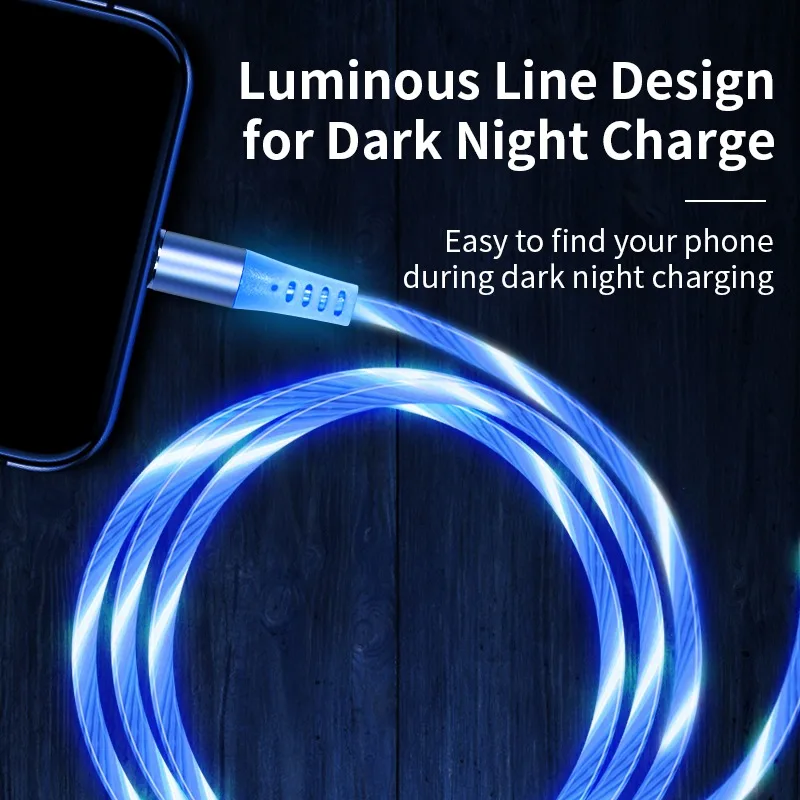 AUFU LED Magnetic Cable Micro USB Type C Magnetic Flow Luminous Charging Cable Charger Cord for iPhone Samsung Huawei Xiaomi