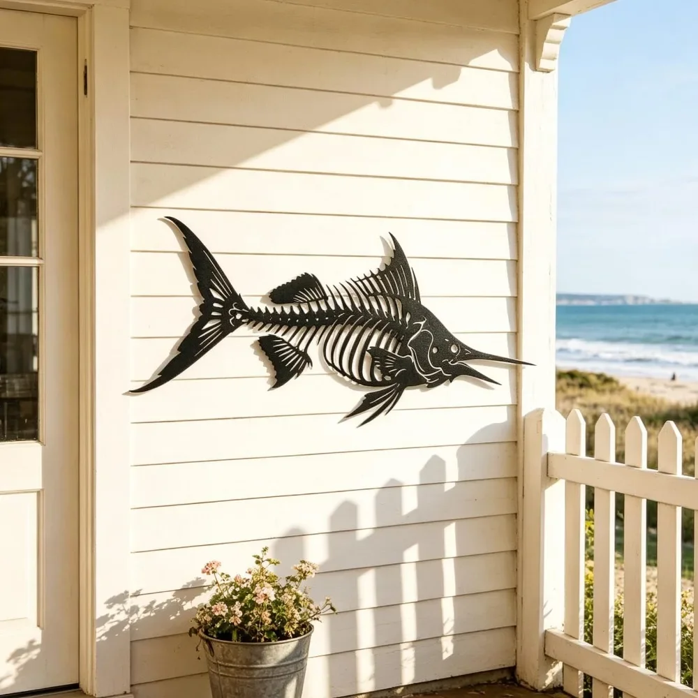 Marlin Skeleton Metal Wall Art, Rustic Ocean Decor, Gift for Fishing Lovers