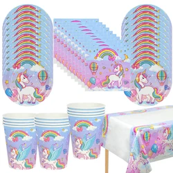 61Pcs/set Rainbow Unicorn Disposable Tableware Paper Plate Cup Tablecloth Girls Unicorn Theme Birthday Party Decoration Supplies