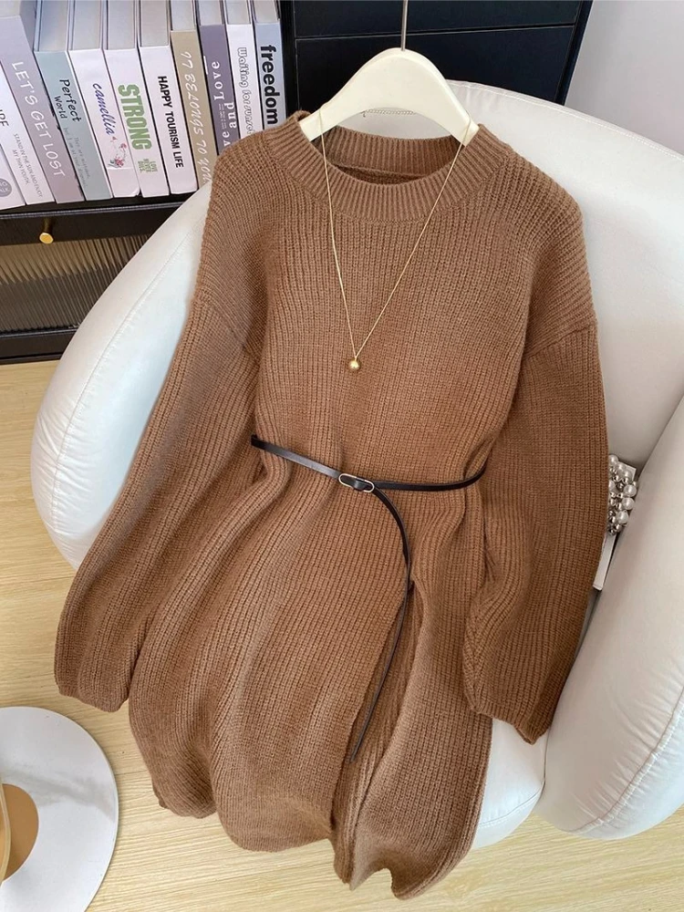Dames Midi Gebreide Jurk Ronde - Bodycon Long Sleeve Ribbed Dress recensie en prijs