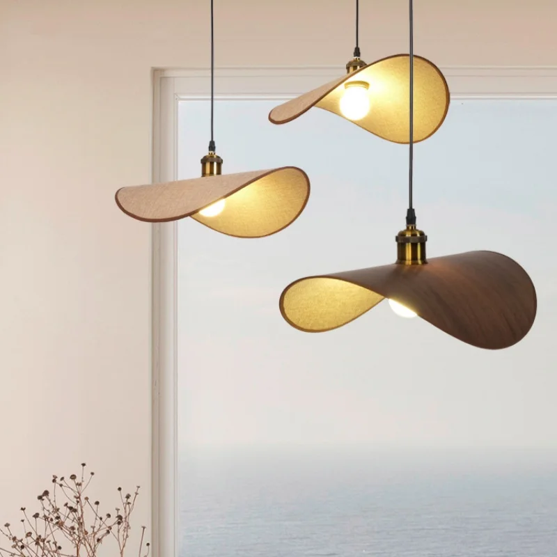 Wabi Sabi Fabric Straw Hat pendant Lamp Minimalist hanging vintage E27 LED Light for Dining Room Japanese B&B bedroom decor lamp