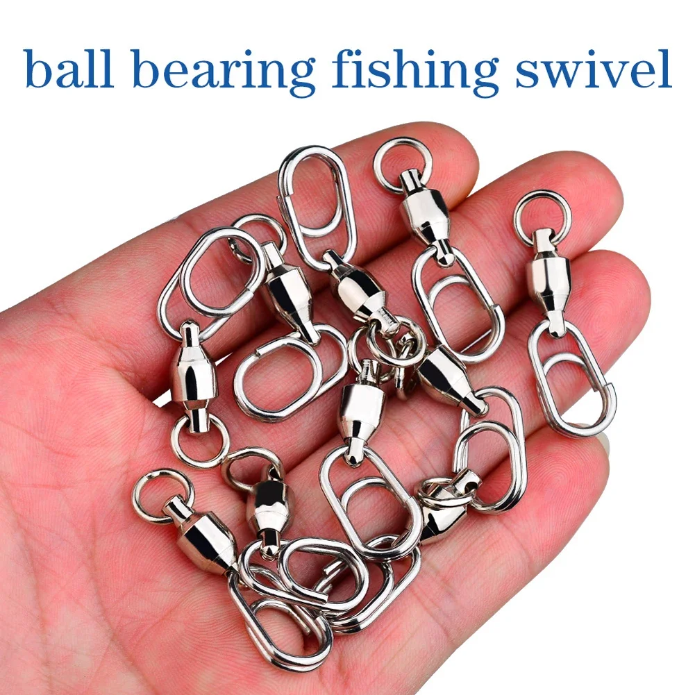 1Pc Stainless Steel Bearing Swivel Oval Split Rings Hooked Snap Rolling Swivel Lure Connector Fishing Accessories