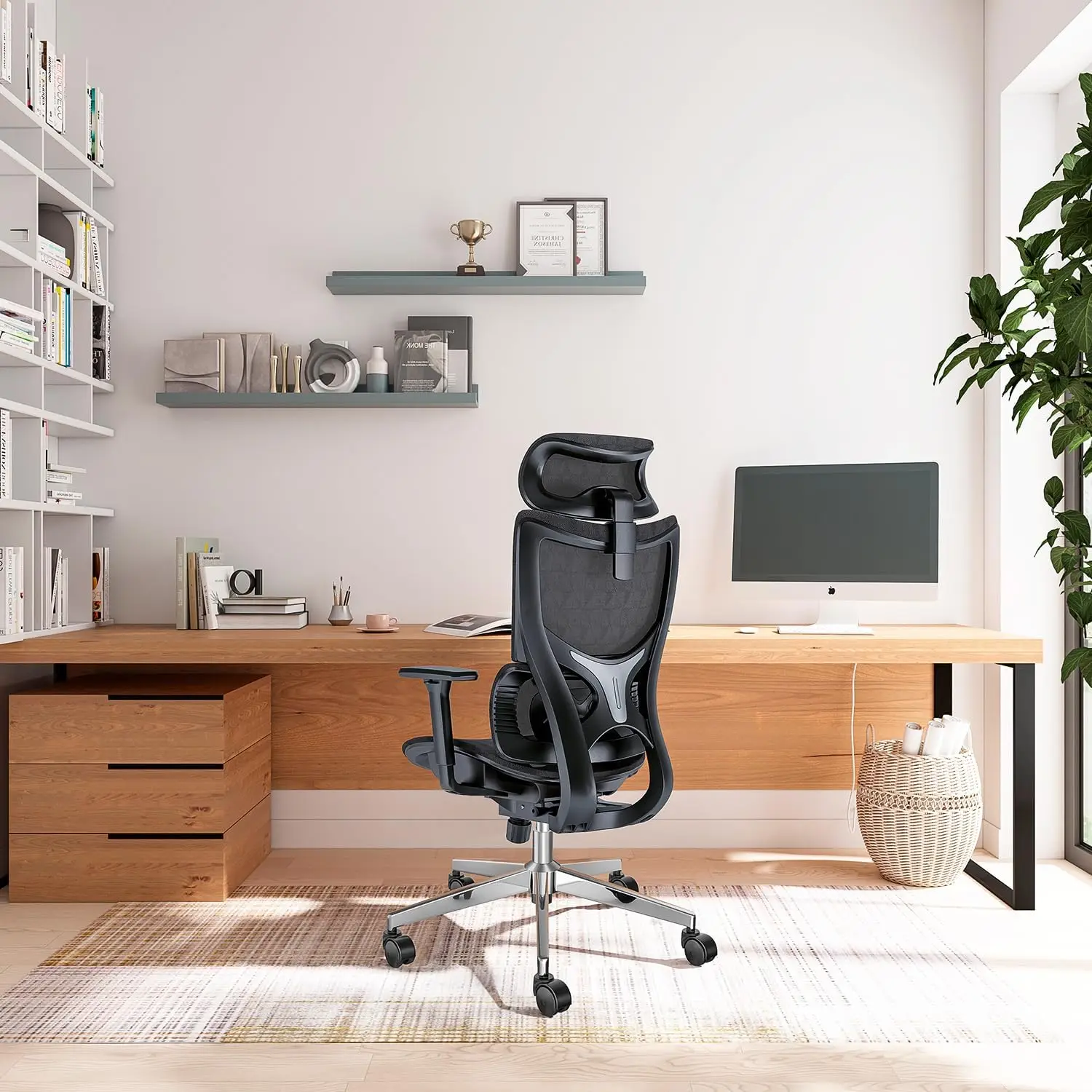 Kursi kantor ergonomis dengan sandaran tangan 3D, kursi meja komputer besar dan tinggi dengan sandaran kepala dapat disesuaikan, kedalaman tempat duduk, penopang pinggang