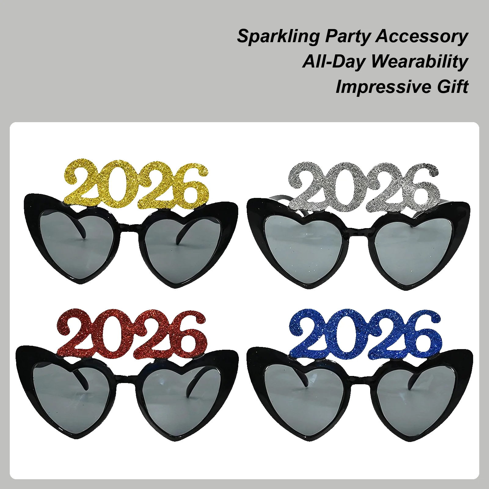 

Новогодние очки 2026, забавные очки в форме сердца, новогодние очки для праздника, маскарада, карнавала, подростков, взрослых, праздник