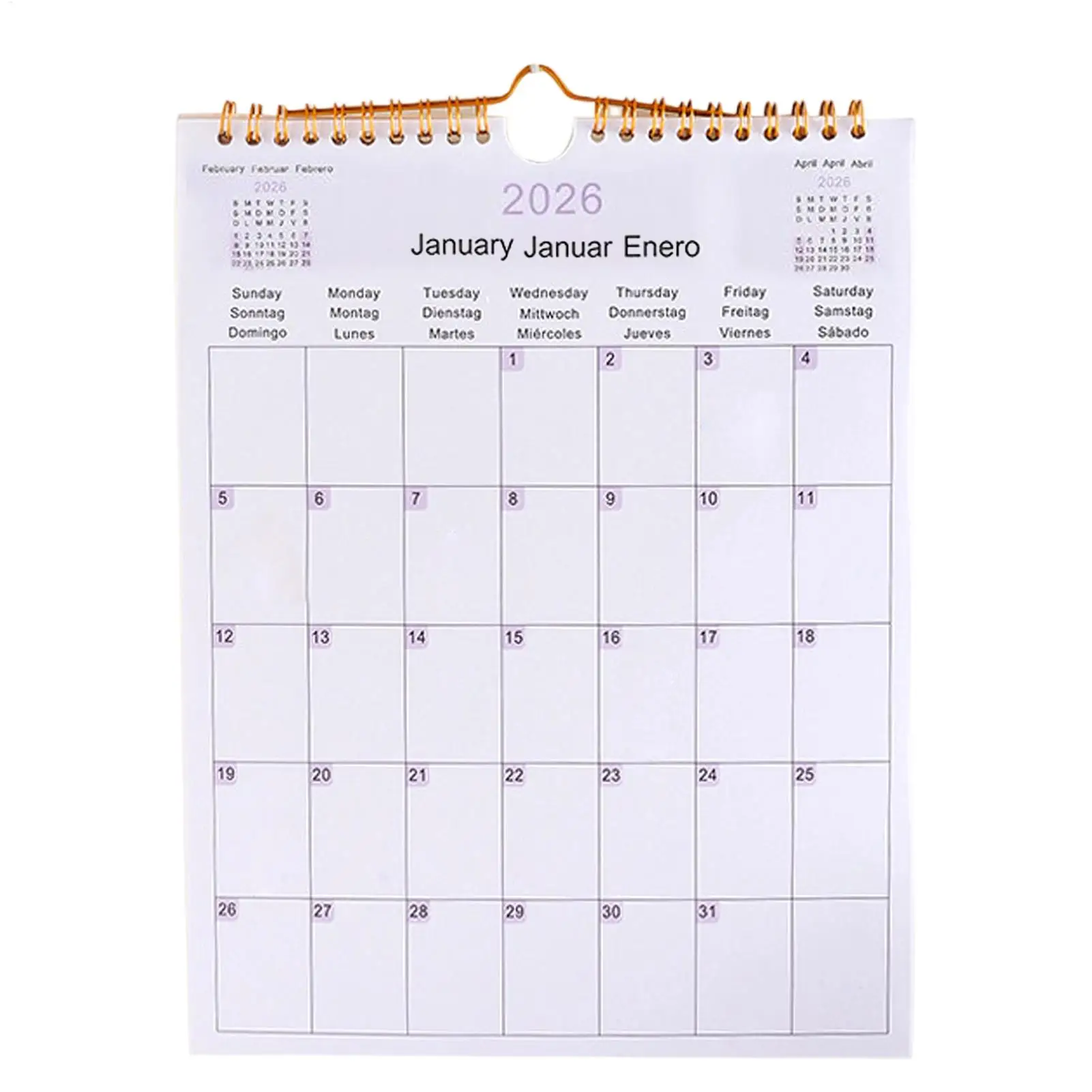 2026 Mehrsprachiger Wandkalender 12-Monats-Spiralplaner Moderner Dekorativer Kalender für Schlafzimmer, Wohnheim, Wohnung, Schule, Arbeitsplatz Geschenke