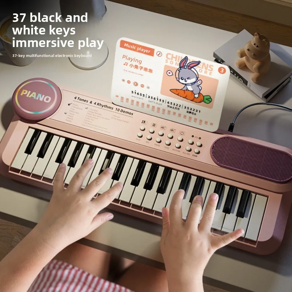 37 Keys Kids Electronic Piano Multifunctional Music Score Electronic Organ Singing Songs with Microphone Children Piano Gifts