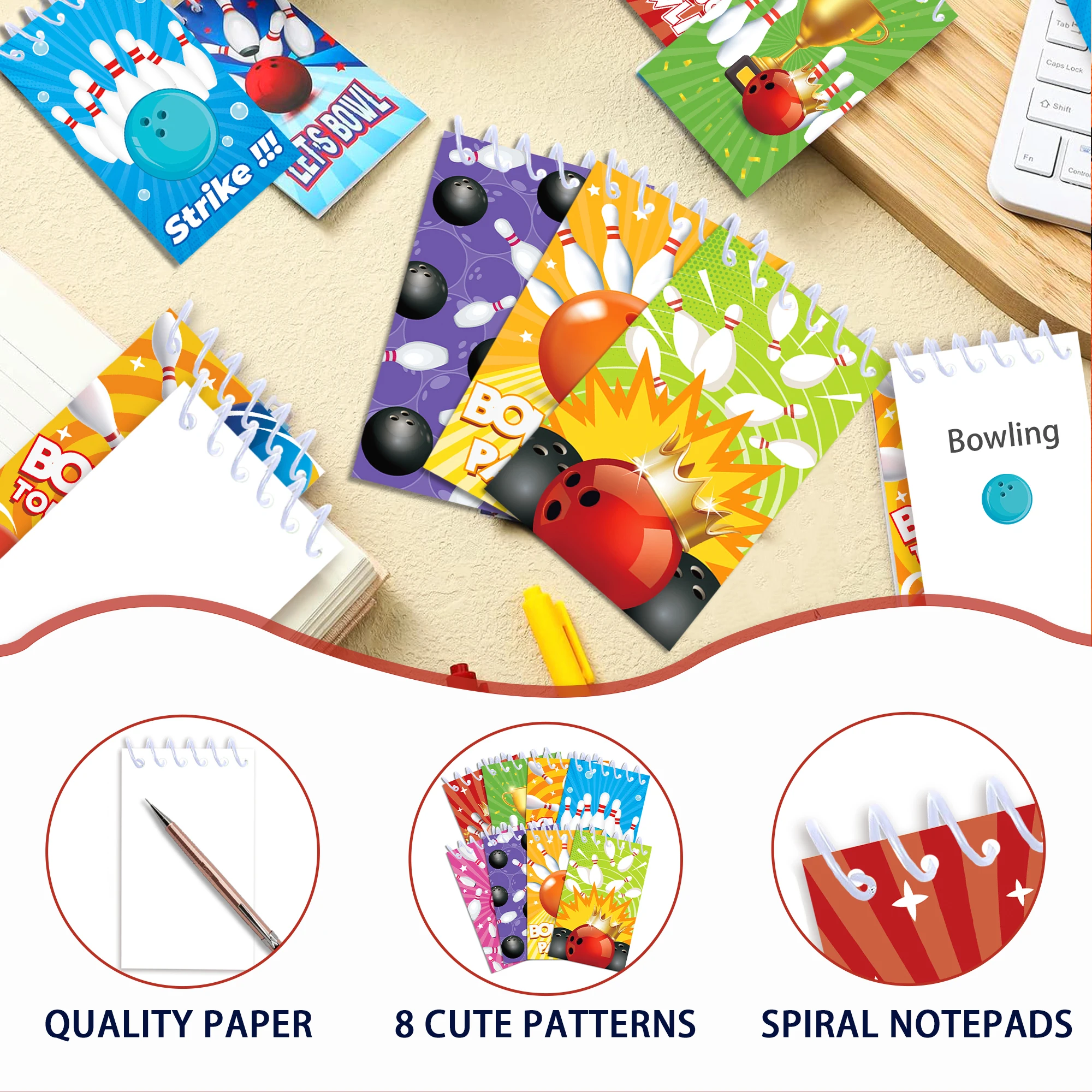 8 pz Bowling Tema Sportivo Mini Tasca A Spirale Notebook Memo Pad Bobina Libretto Notepad Per Ufficio Cancelleria Scuola Diari