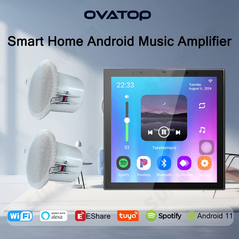 4 Inch Tuya Smart Home Wall Amplifier Audio Android 11 WiFi Alexa  Remote Control  Speakers Home Background  Amplificador Sets