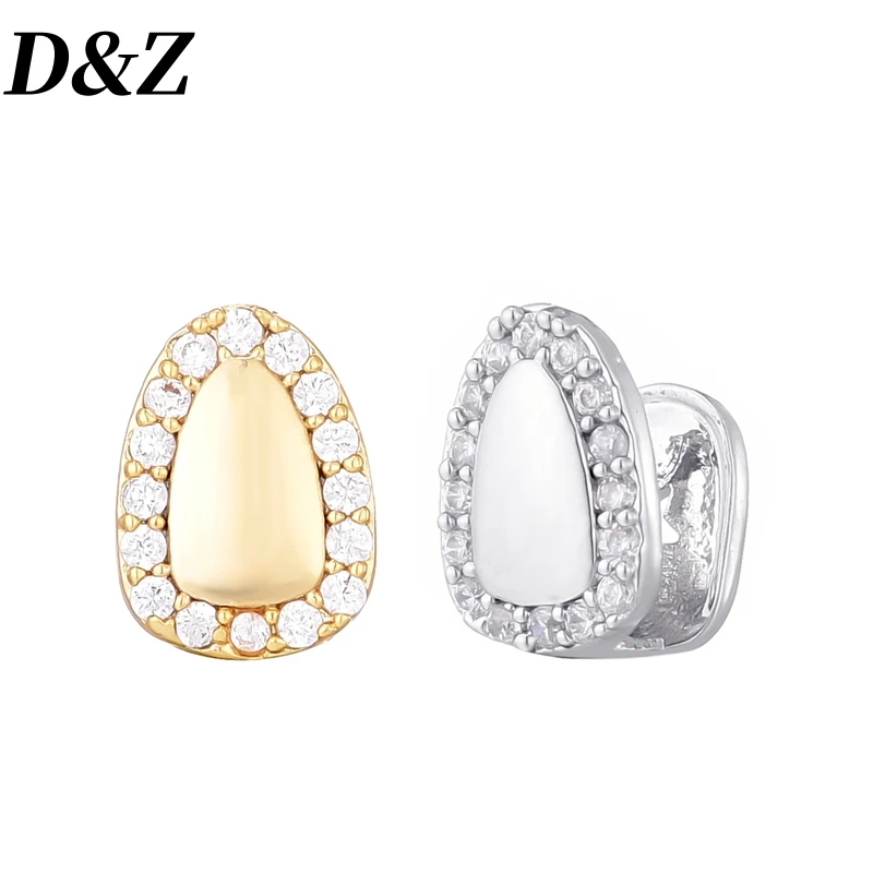 D&Z Hip Hop 2Pcs Iced Out Cubic Zircon Teeth Grillz Caps Micro Pave Top & Bottom Charm Grills For Men Women Teeth Jewelry