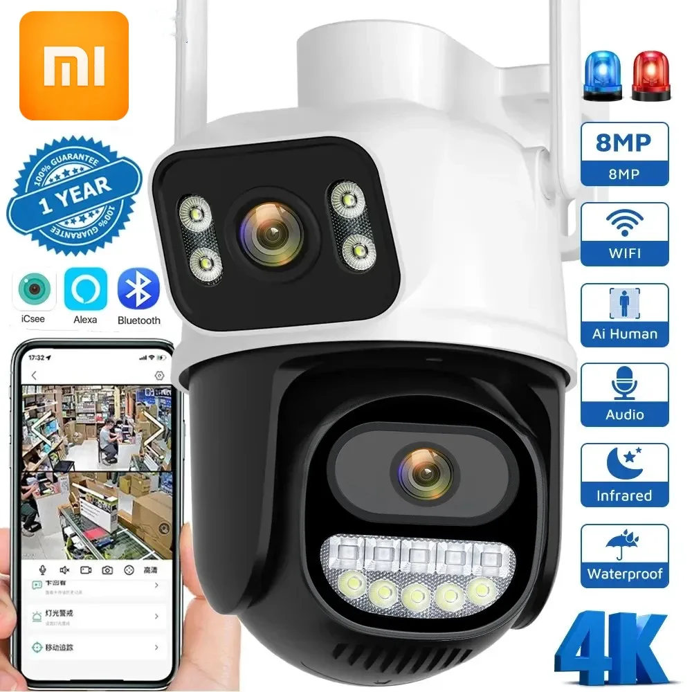 Xiaomi 8MP PTZ Wifi Camera Outdoor Night Vision Dual Screen Human Detection 4MP Security Protection CCTV Surveillance IP Camera