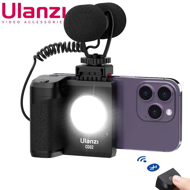 Ulanzi CG-02 Phone Fill Light For Video Photography With Grip Bluetooth Remote Selfie Lamp Rechargeable Support iPhone Samsung