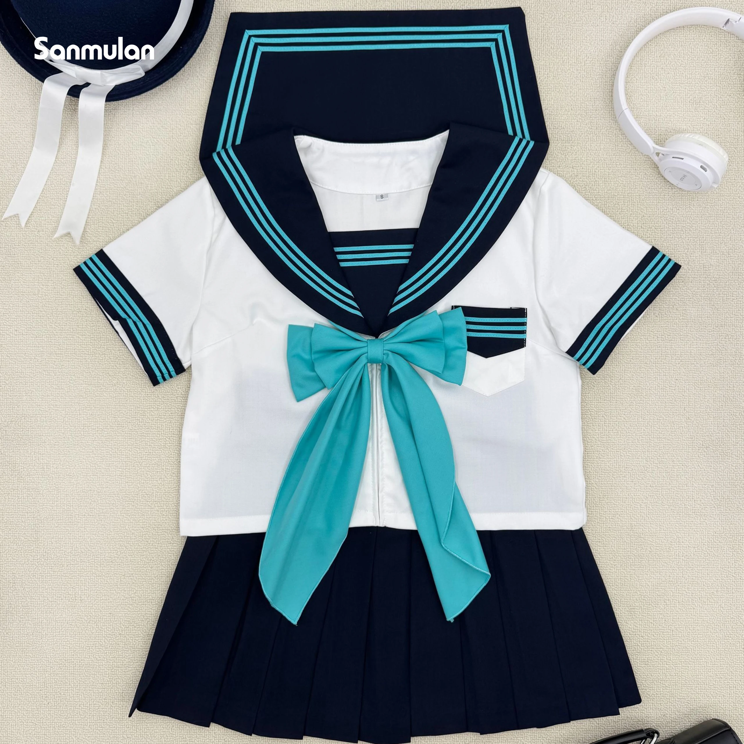 Two-tone Short-sleeved Basic JK Uniform Set, Sailor Style, Women's, Schoolgirl Style, Short Skirt, Role-playing, Sizes S-5XL