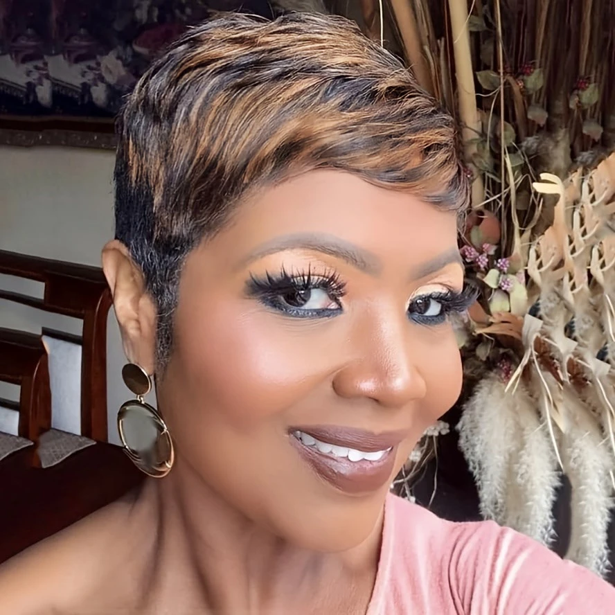 

machine made pixie human hair wigs for women short human hair wigs daily use natural look 150% density